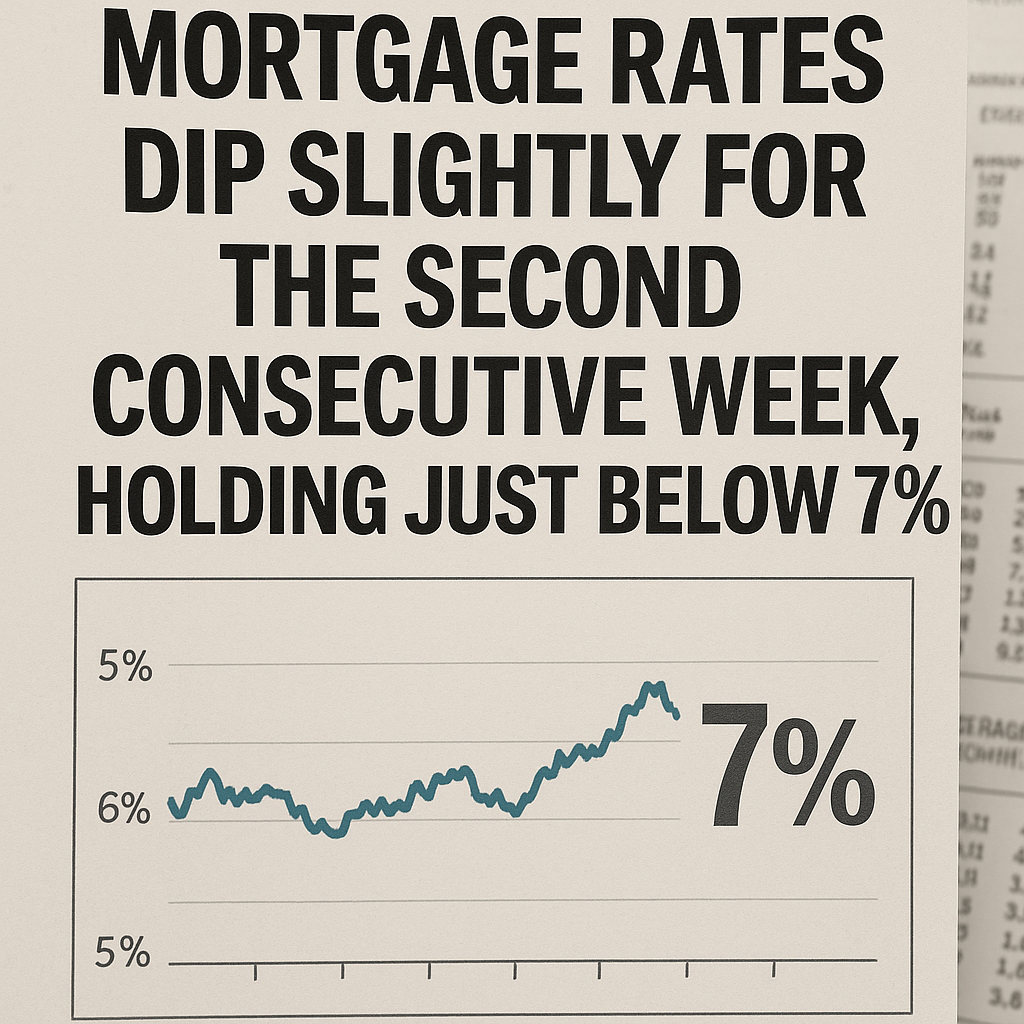 Mortgage Rates Dip Slightly for the Second Consecutive Week, Holding Just Below 7%